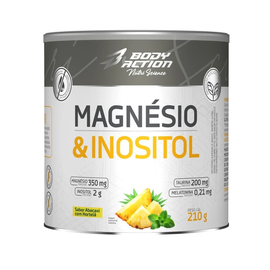 Magnésio & Inositol Lata 210g Bodyaction Abacaxi Com Hortelã