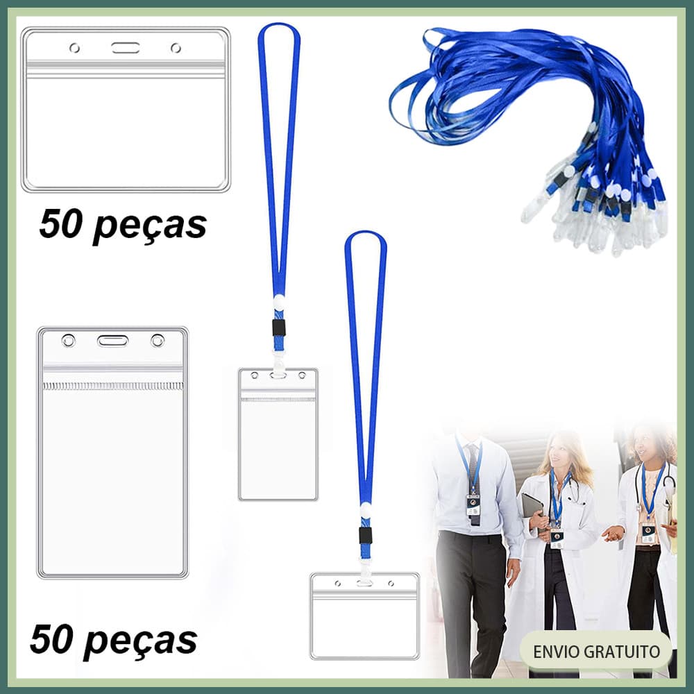 50x crachá vertical/horizontal para funcionários com cordão crachá de trabalho crachá para convidados crachá de PVC tran