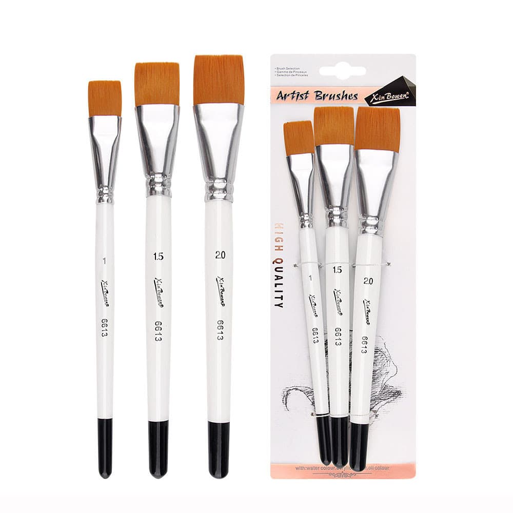 Novo Pincel De Pintura A Óleo 3 Pçs Grande Cabeça Plana 3 Cores Conjunto Haste Curta Náilon Do Cabelo Aquarela Escova Es