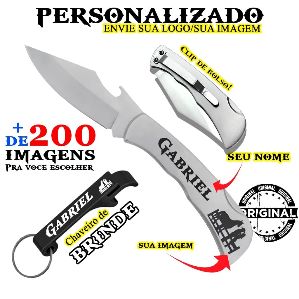 Canivete Personalizado Com Clip Bolso Inox Brinde Chaveiro Abridor Seu Nome Imagem Agro a Laser