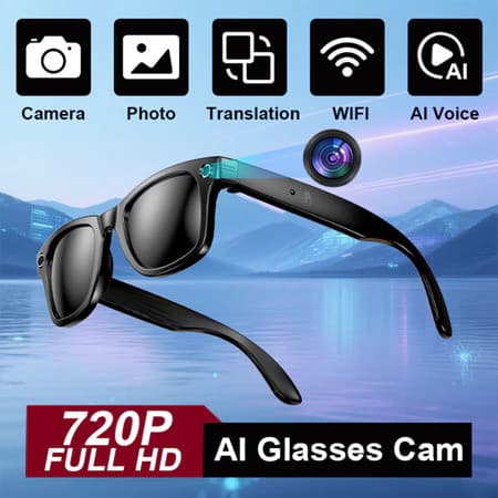 Óculos de Câmera Inteligente LIGE com Reconhecimento de Foto, Tradução Inteligente, Gravação de Voz, Chamada Bluetooth S
