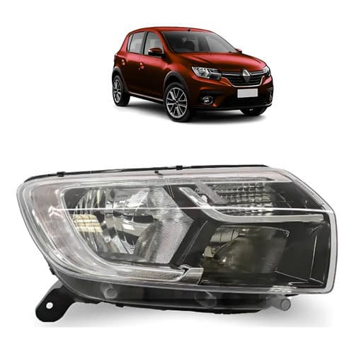 Farol Sandero Logan Mascara Cromada Com LED 2020 a 2023 Direito/Esquerdo
