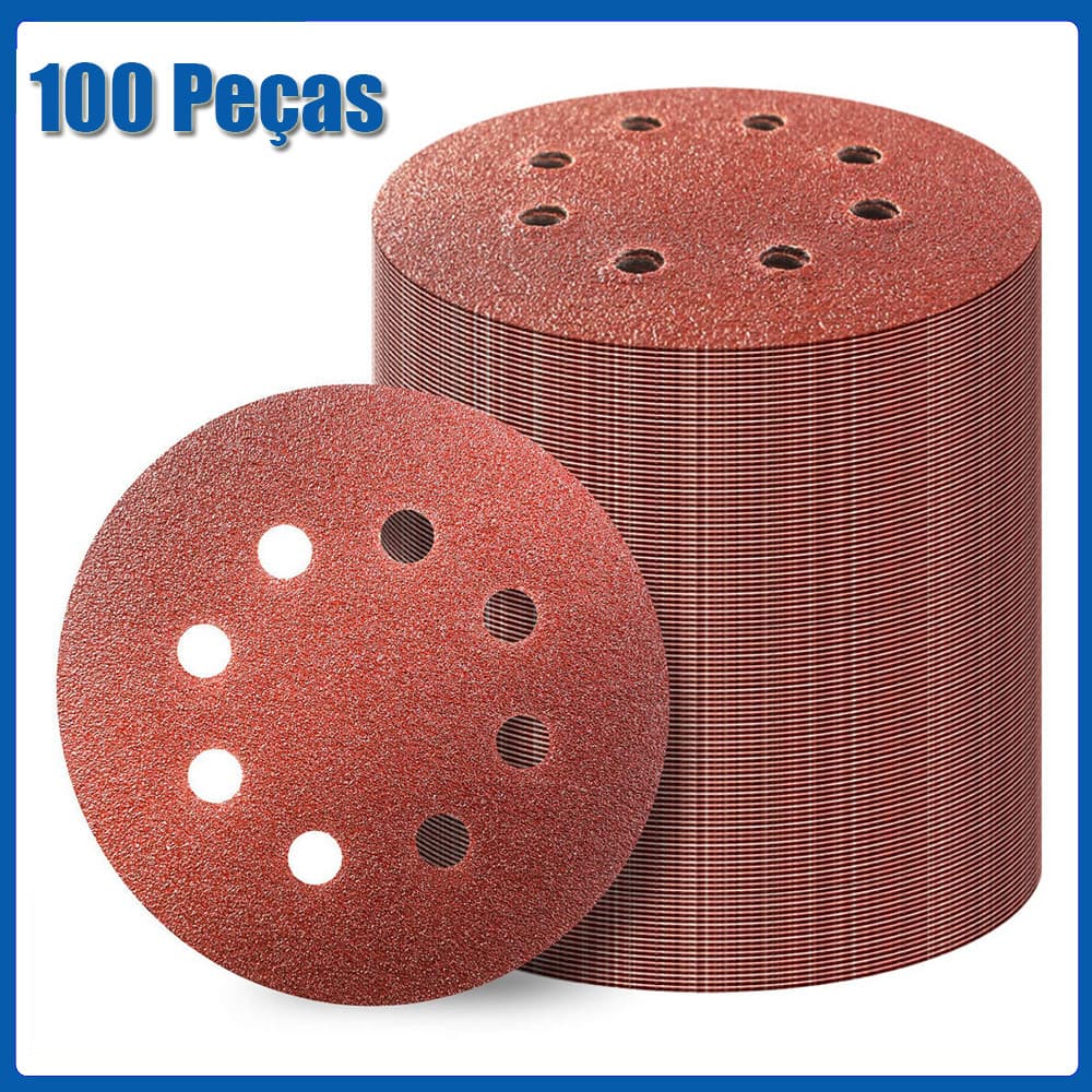 100x Disco Lixa Velcro Roto Orbital Lixadeira 8 Furos Lixas Com Velcro Para Madeira Ferro Metal