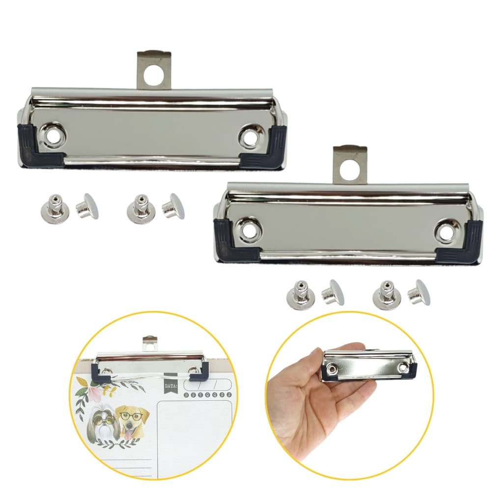 Kit Clip Presilha Encadernação Prancheta Rebite 2 Unidades