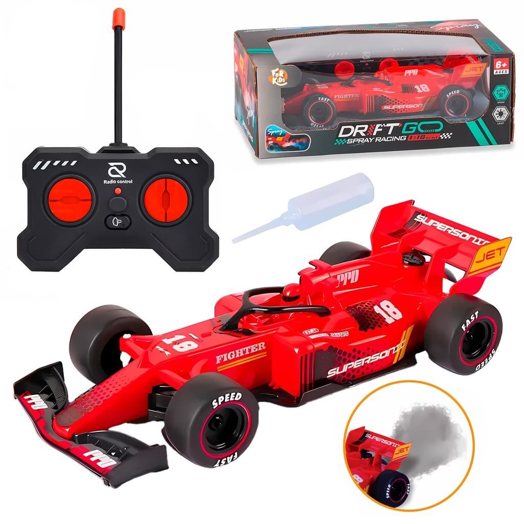 Carrinho De Controle Remoto Fórmula 1 Com Luz Solta Fumaça 6 Funções Carro De Brinquedo - For Kids