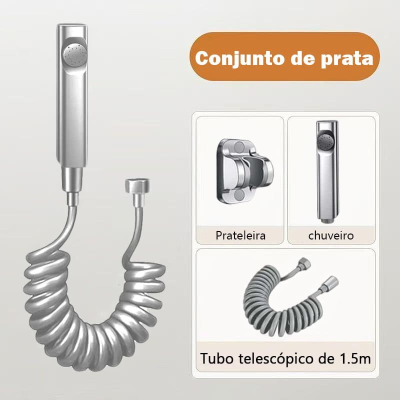 KIT BANHEIRO Ducha Higiênica Preta/Prata metal De 1/2 Mm Com Registro Conjunto De Pulverizador