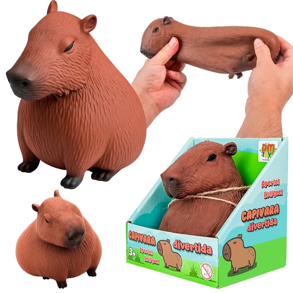 Capivara Divertida Sensorial 12 Cm Em Borracha Flexível Estica Puxa Esmaga Squishy Dm Toys
