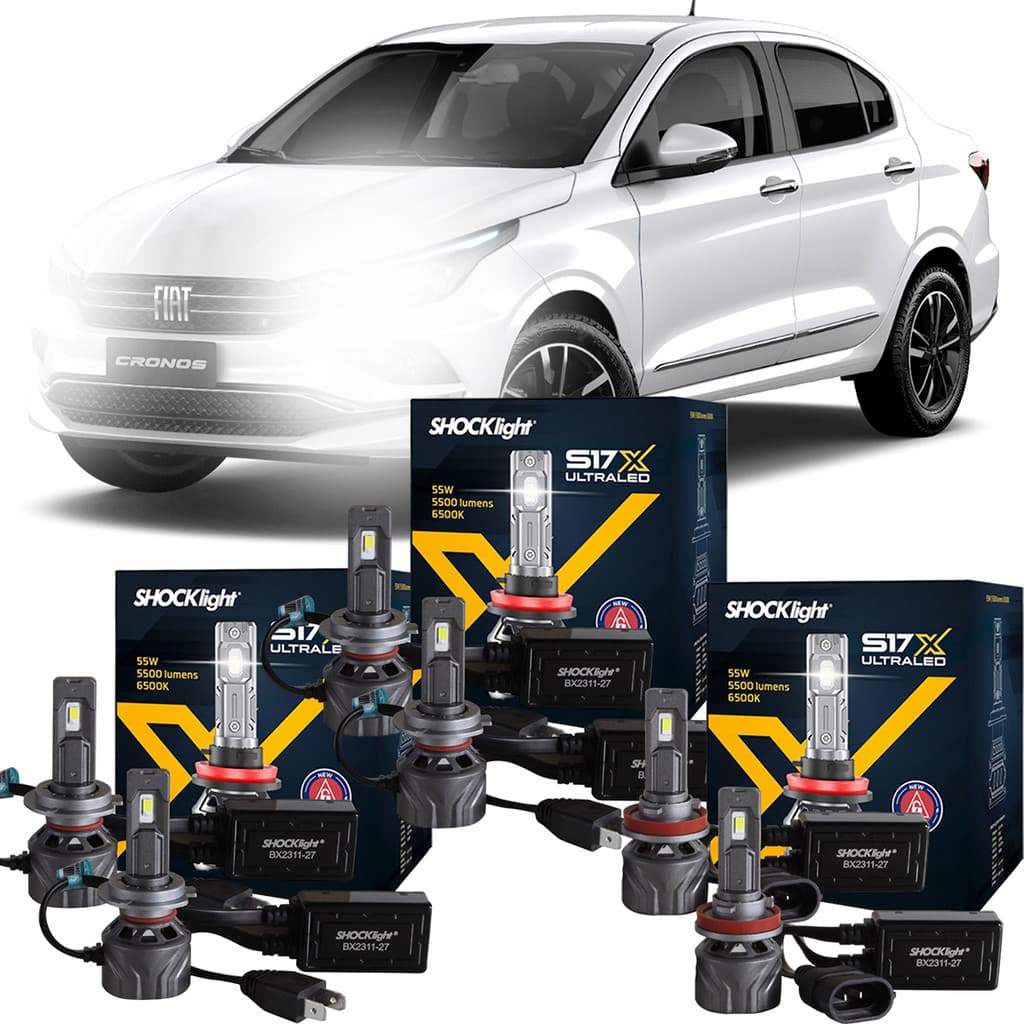 Kit Lampadas Ultra Led S17x Anti Erro Fiat Cronos 2018 A 2022 Farol Alto Baixo Milha