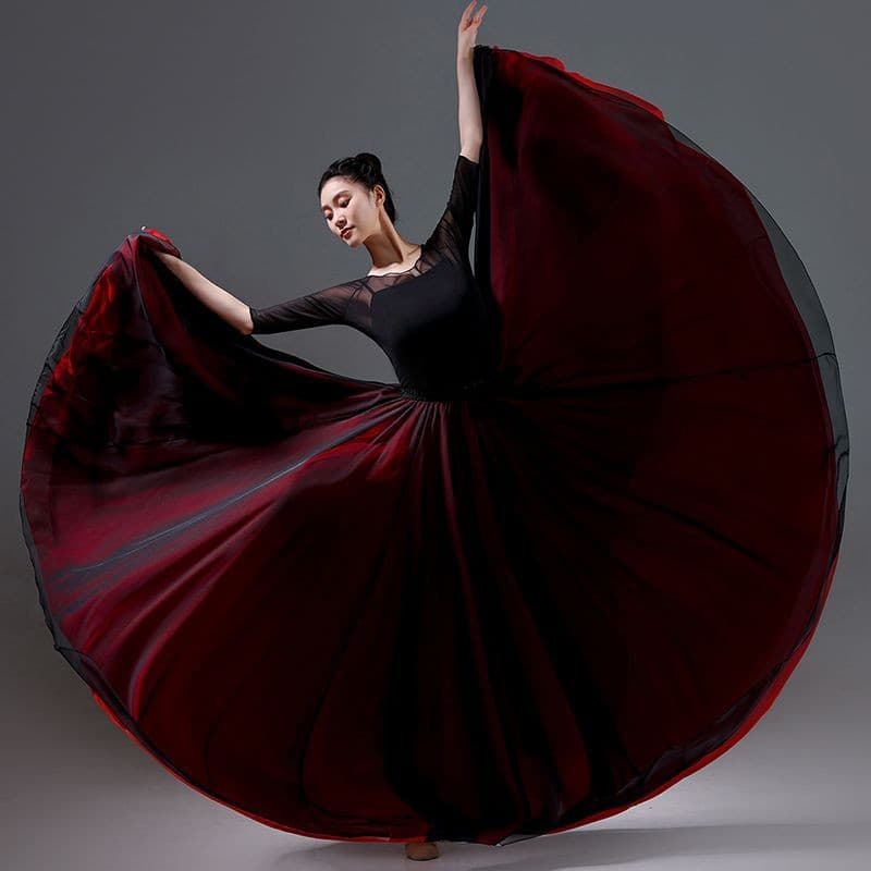 [WDF] Tecido de Chiffon de alta qualidade de camada dupla 720°Saia grande de balanço para dança, saia de dança clássica