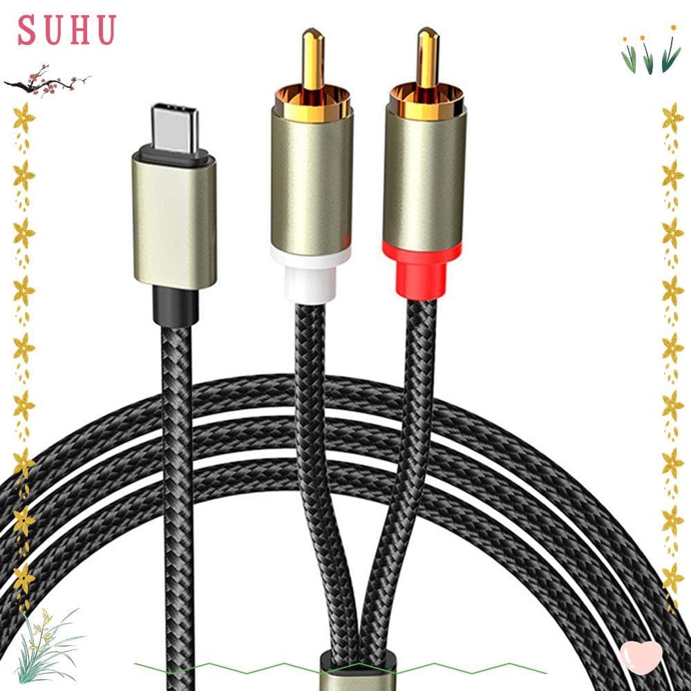 SUHU Tipo C Para 2 RCA Laptop Speaker USB Linha De Áudio Cabo Aux
