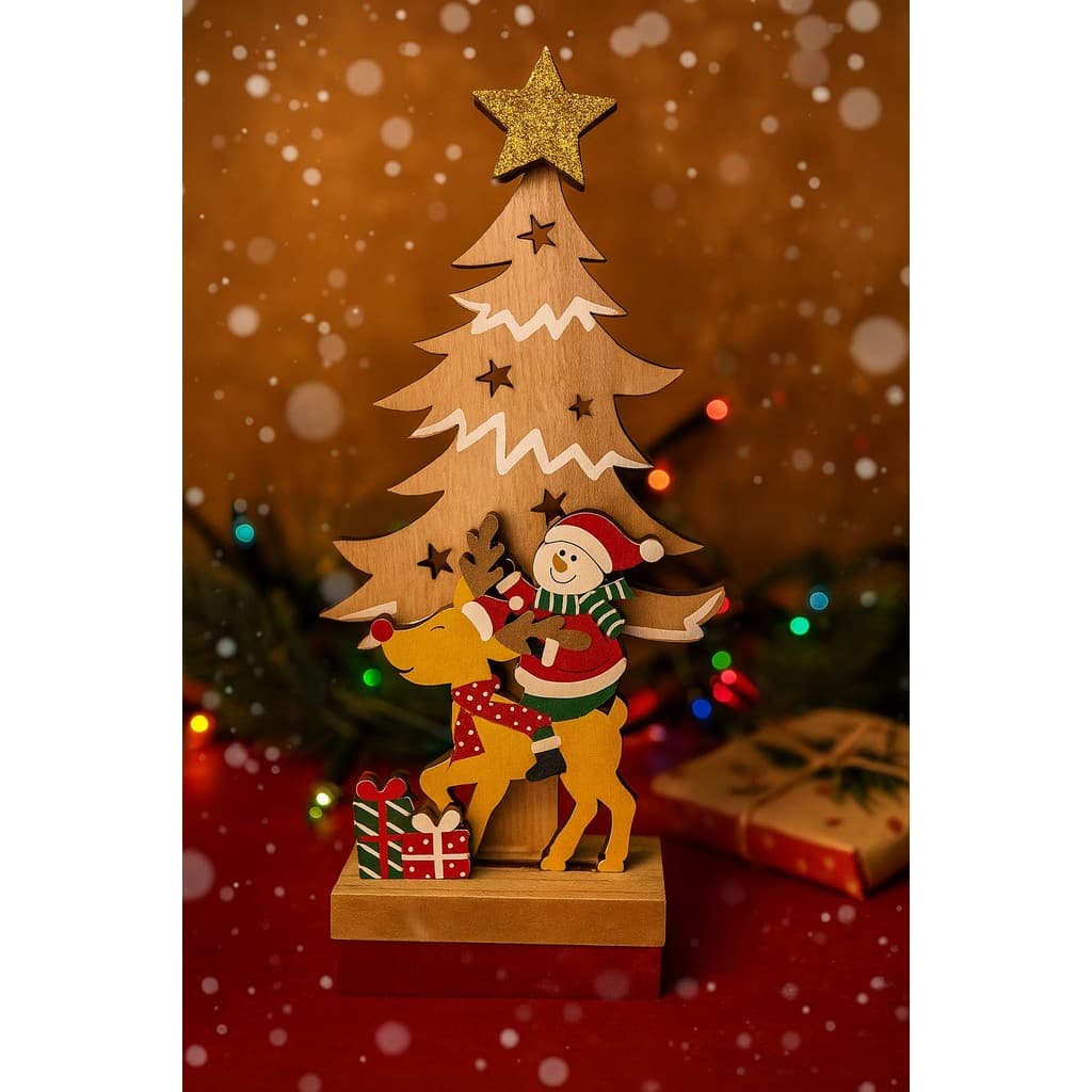 Árvore De Madeira  Enfeite Natal Para Mesa Escritório Decoração