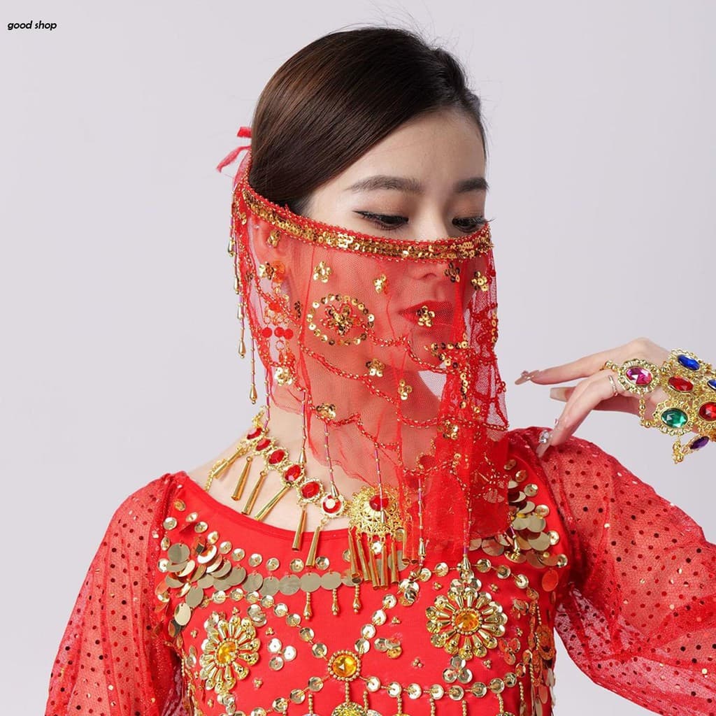 Véu Facial De Dança Do Ventre Feminino Com Miçangas Borla E Lantejoulas Tribal Acessório De Fantasia De Halloween