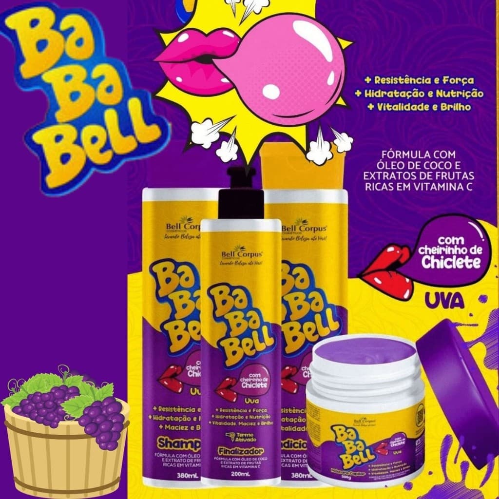 Kit Capilar BabaBell Uva Termoativado Bell Corpus - 4 itens | Cheirinho de Uva