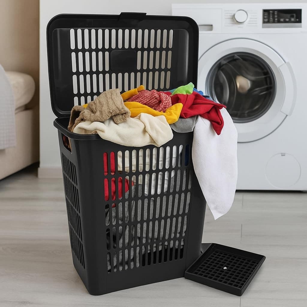 Cesto Roupas Telado Tampa Basculante Lavanderia Roupas Organizador Brinquedo Prático Compacto 60L