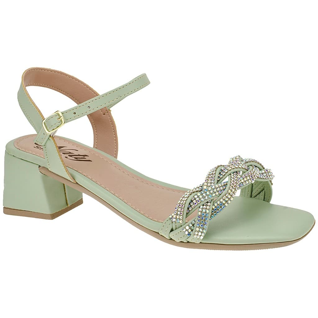 Sandália Casual Feminina Naty Shoes 41,42,43 Tira Strass Salto 5,0 cm Médio Quadrado