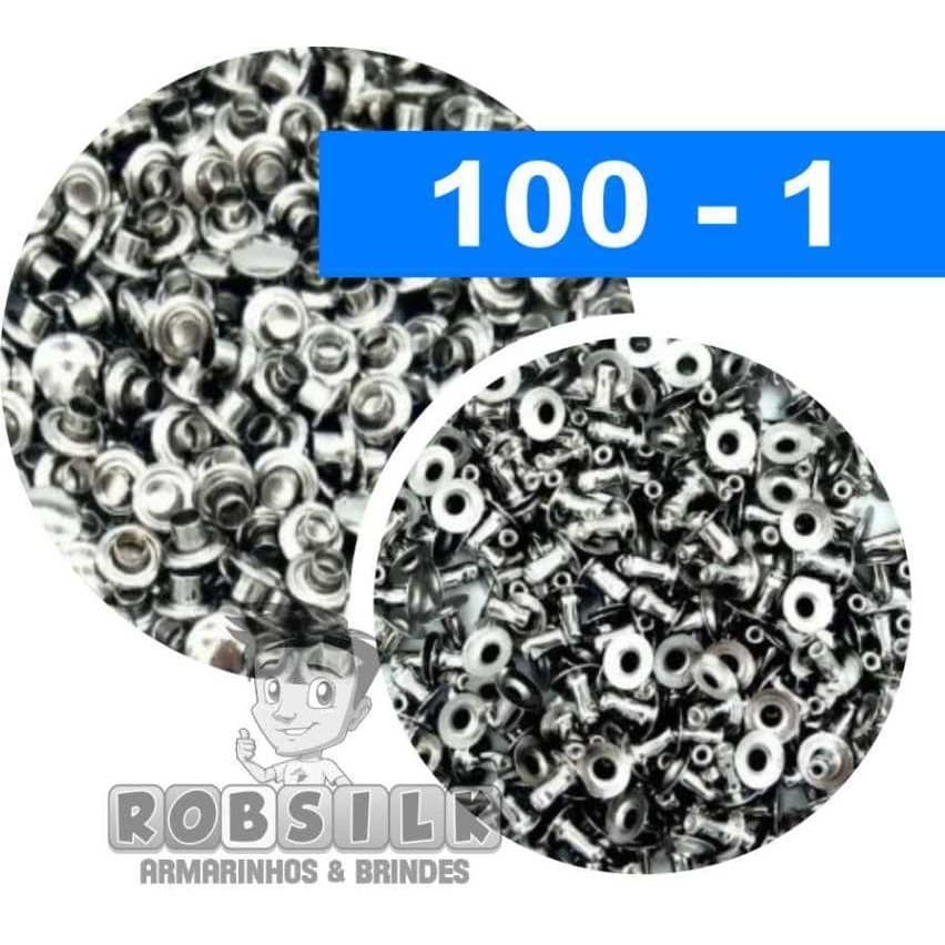Rebites Niquelado Baxmann - 100 peças - Cabeça e pé Pressão