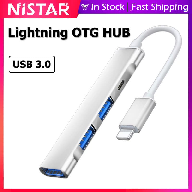 NiSTAR lightning/Type C Para USB 3.0 2.0 Adaptador OTG , 4 Em 1 HUB Com Porta De Carga Rápida Adequada iPhone 15 Mais 14 13 12 11 Pro Max/mouse/keyboard/U disk/camera/HUAWEI mate 60 50