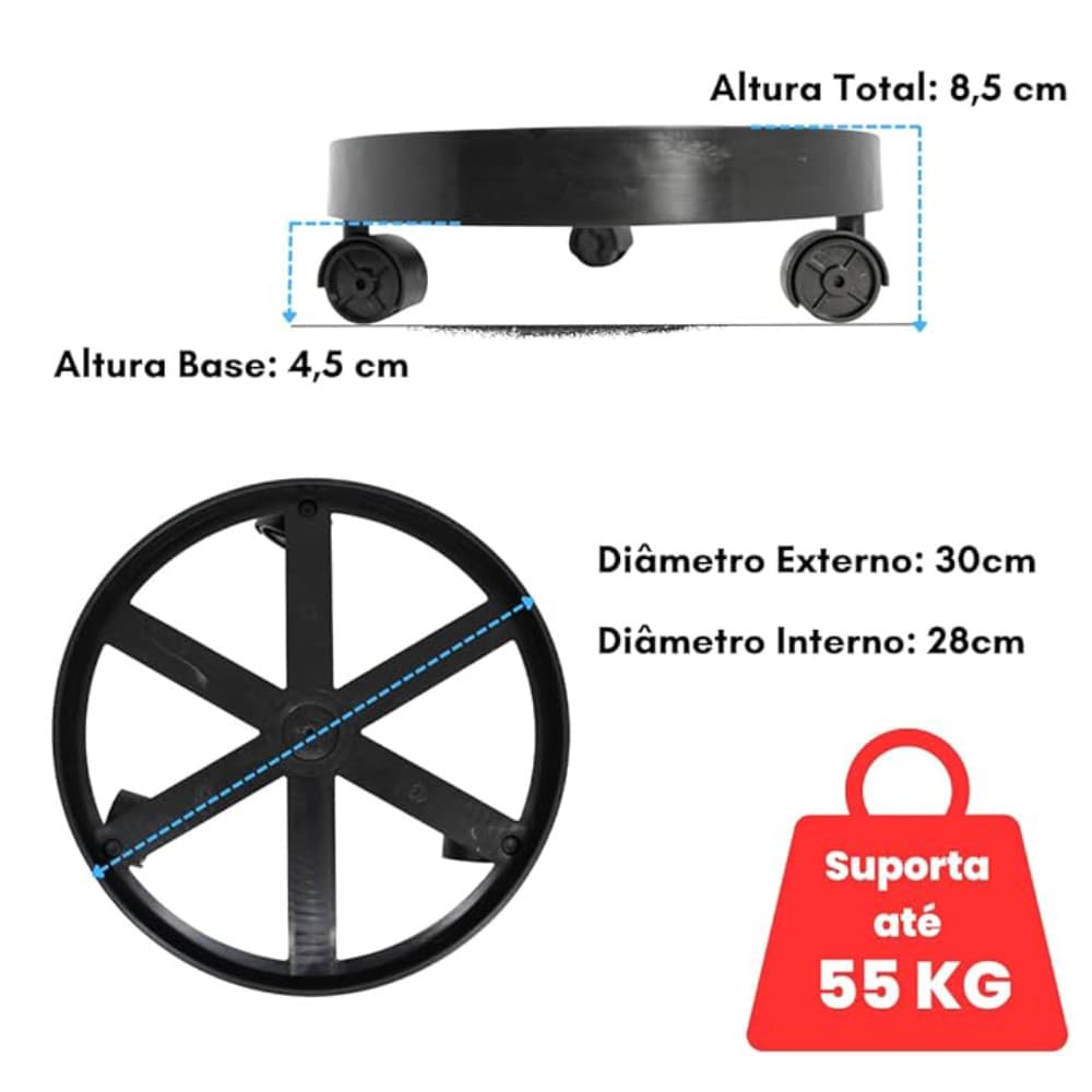 Suporte Para Botijão De Gás / Vasos / Com Rodinha 55kg Preto
