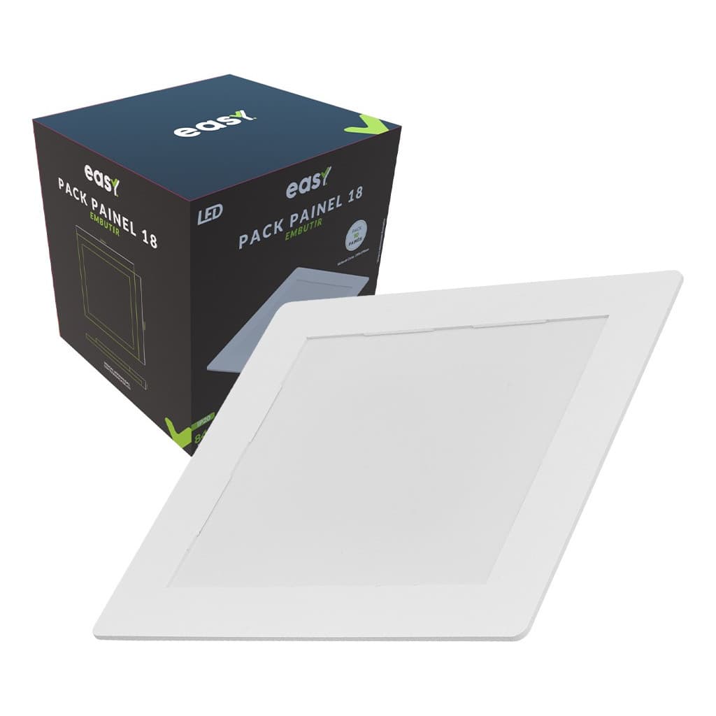 Kit 10 Plafon Luminária Painel Led Embutir Branco 18w 6500K Luz Branco Frio Quadrado Bivolt - Easy