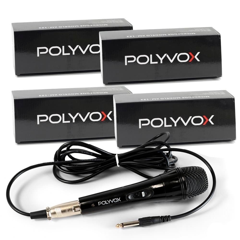 4 Microfones Dinâmicos Profissionais Preto com Cabo de 3 metros Polyvox - Alta Qualidade, Captação Profissional, Design Ergonômico
