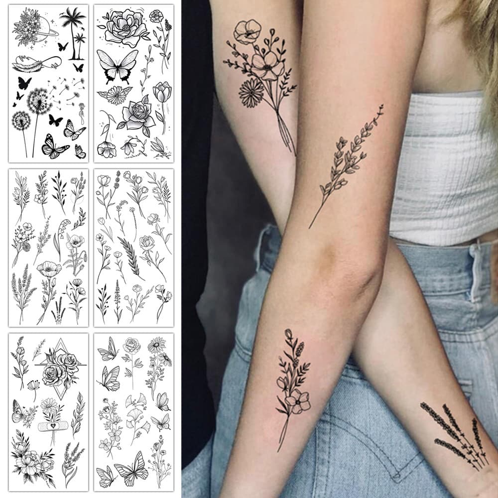 Tattoo Sticker Waterproof Butterfly Flower  Art Temporary Long Lasting INS DIY