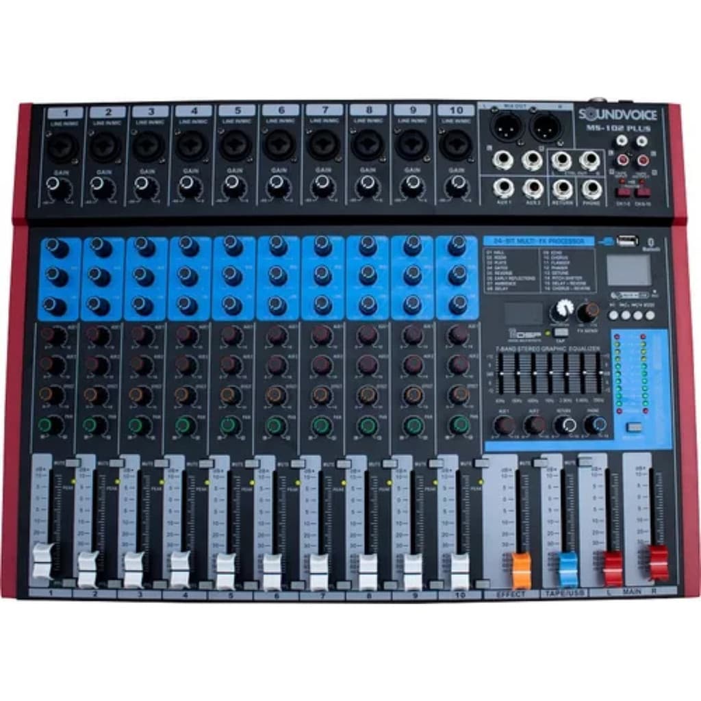 Mesa De Som 10 Canais Soundvoice Ms-102 Plus Interface Eq