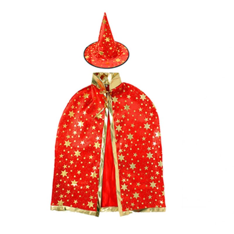 Conjunto de fantasia de bruxa colorida, chapéu infantil, capa de bruxaria, chapéu infantil, cosplay