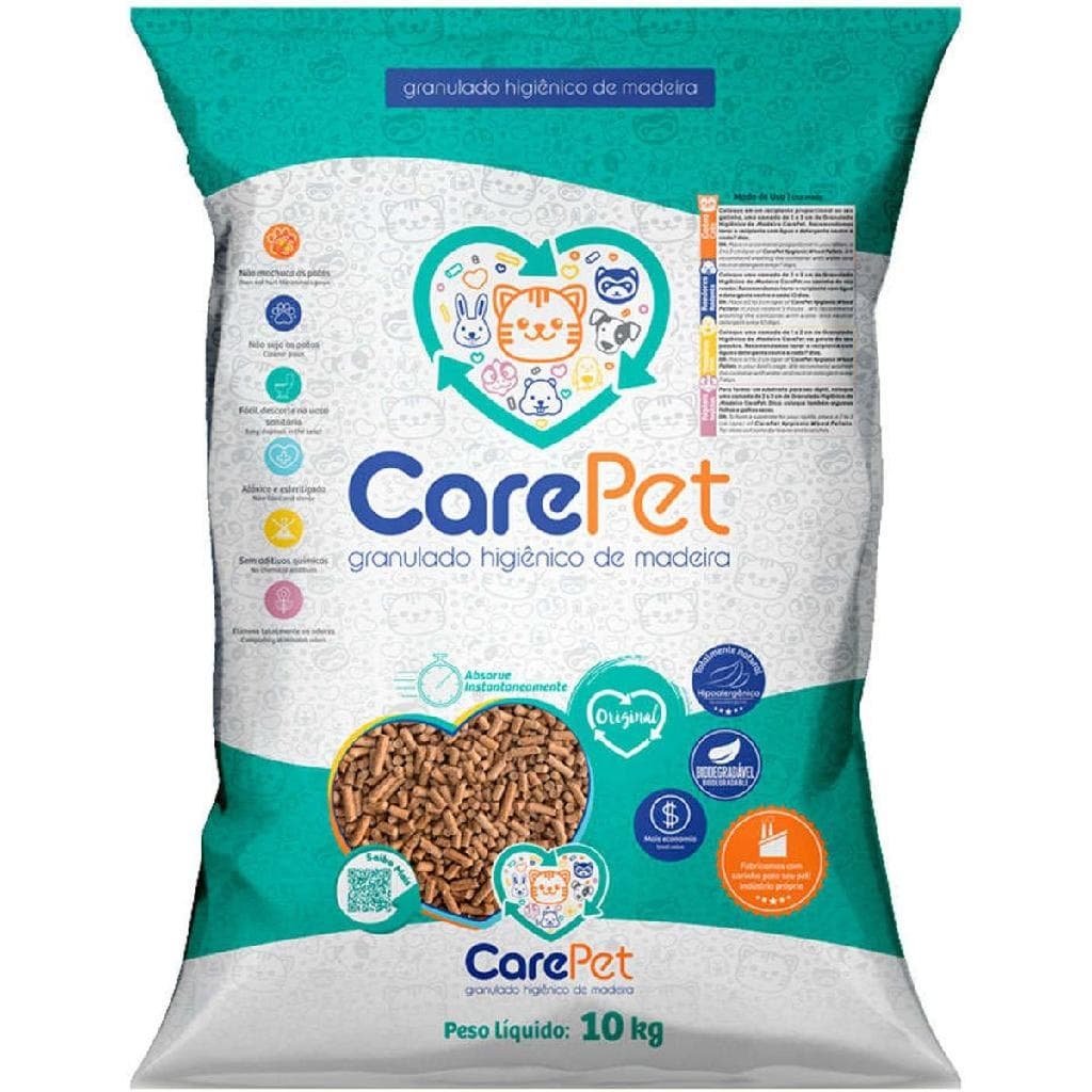 Granulado Higiênico de Madeira CarePet Premium Original para Gatos 10kg