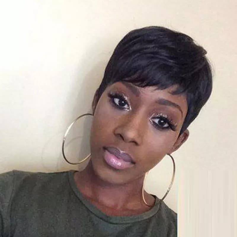 Peruca Feminina De Cabelo Curto Senhora Oblíqua Franja Reto Africano Europeu E Americano Moda Conjunto