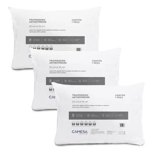 Kit 3 Travesseiros Antiestresse Camesa 50x70 Macio confortavél Antialérgico e antiácaro