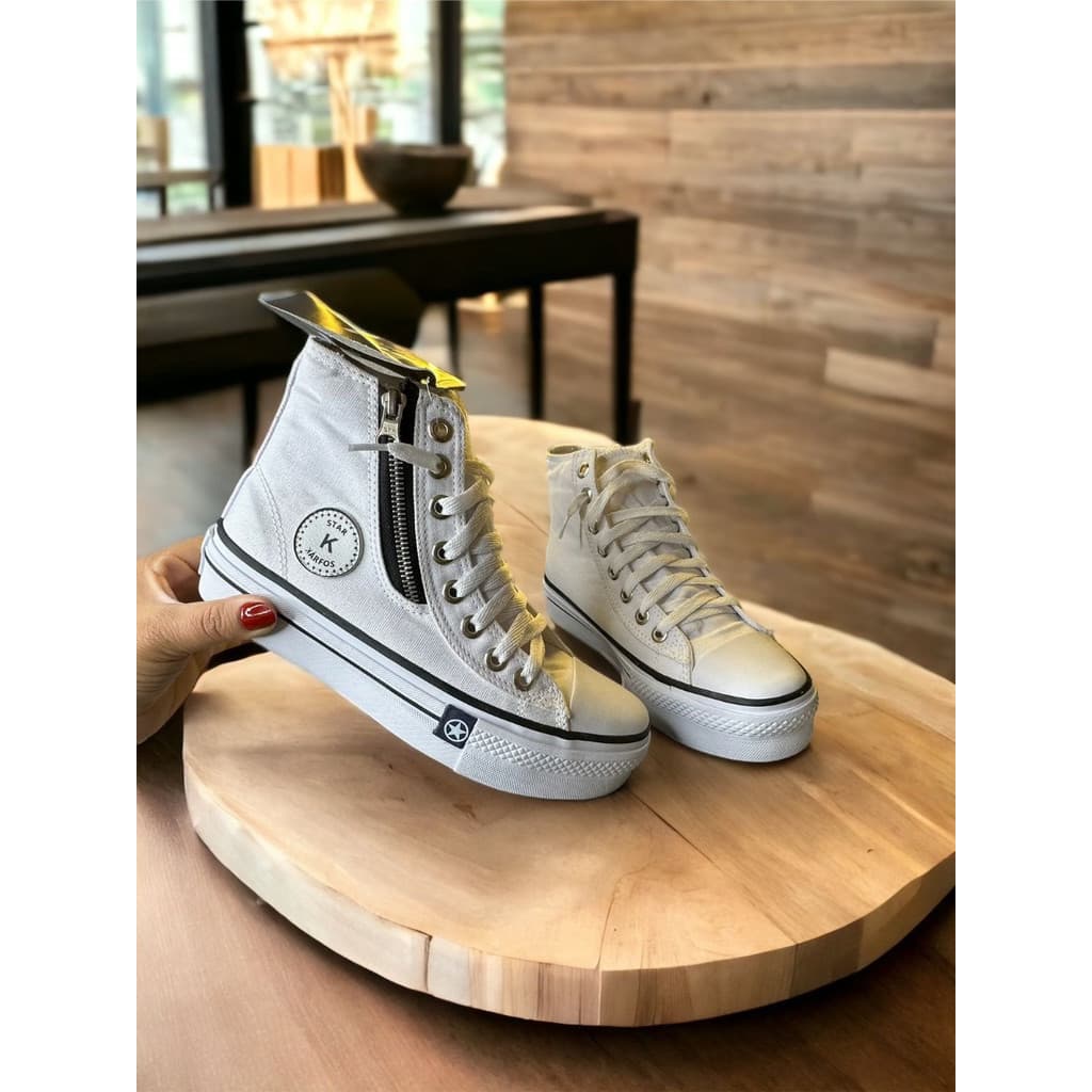 Tênis Botinha Plataforma Jeans Feminino Zíper Karfos