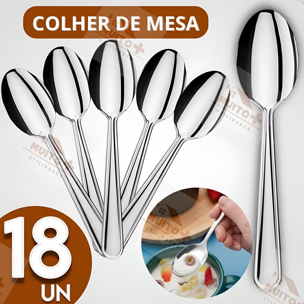 Jogo de Talheres 18 Colheres de Mesa Restaurante Para Cozinha Talher Casa Buffet