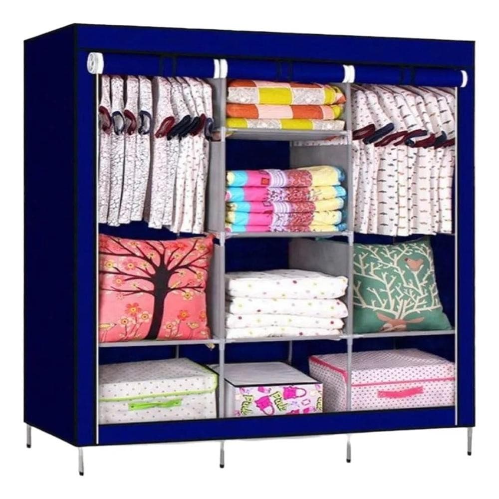 ARMARIO GUARDA ROUPA PORTATIL ARARA CABIDEIRO PRATELEIRAS DOBRAVEL GRANDE ORGANIZADOR AZUL