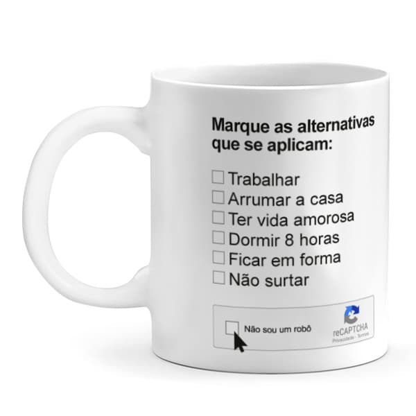 Caneca engraçada e criativa Checklist Captcha Não Sou um Robô