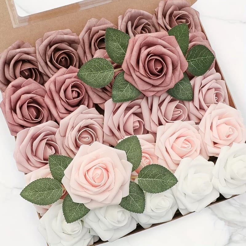 25 Pçs Flores Artificiais Falsas Rosas Com Haste Para Buquês De Casamento DIY Peças Centrais Arranjos Festa Decorações C