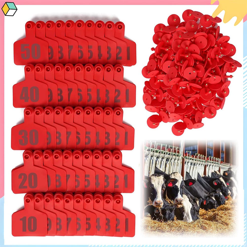 50 Unidades de Brincos para Identificação de Animais de Gado Marcador de Brinco para Porcos (Vermelho)