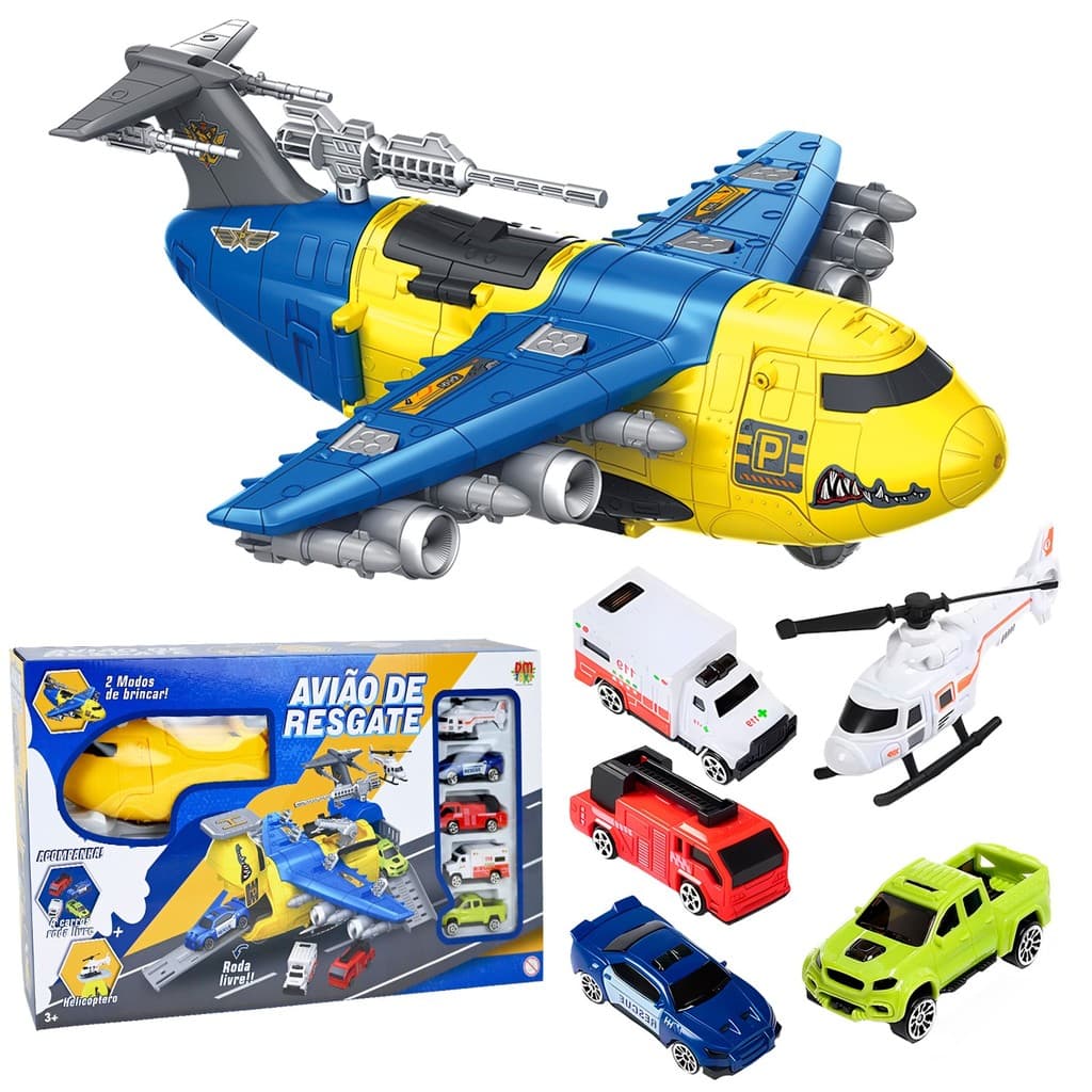 Avião De Brinquedo Regaste Transportador Com Porta Lateral Compartimento Interativo E Helicóptero

 - Dm Toys
