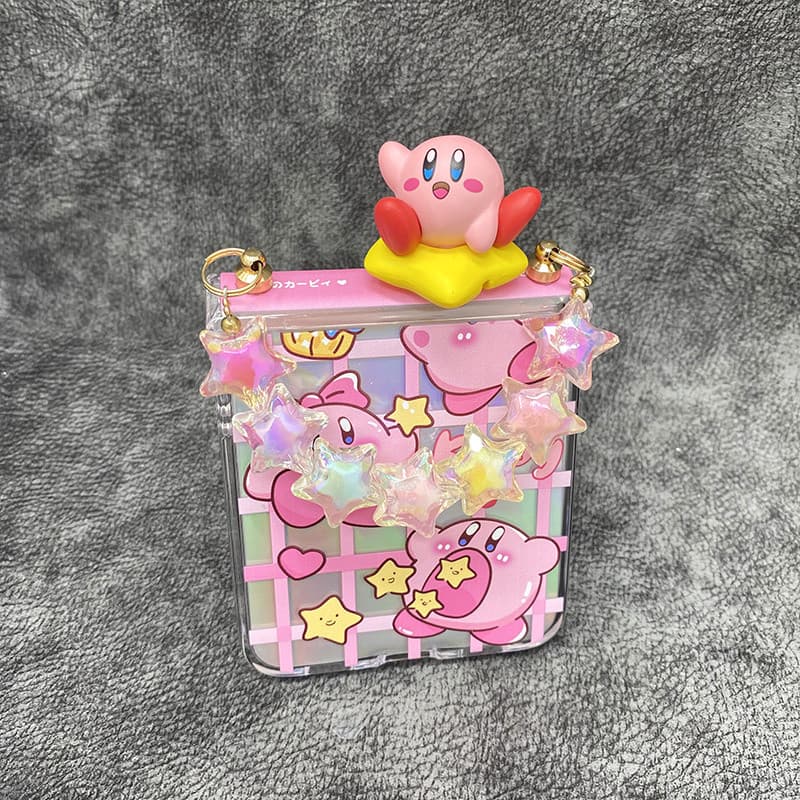 Flip7 cartoon Kirby Com Corrente Flip6 Samsung Galaxy Z Flip5 Capa Fofa Pura XCase Find N3 Flip 3 4 5G Rígida À Prova De