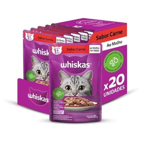 SACHÊ WHISKAS GATOS ADULTOS CARNE AO MOLHO LEVE 20 PAGUE 16
