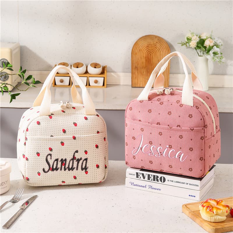 Saco De Almoço De Veludo Com Nome Personalizado , Lancheira Isolamento Térmico , Bolsa Térmica Para Crianças , Escola ,