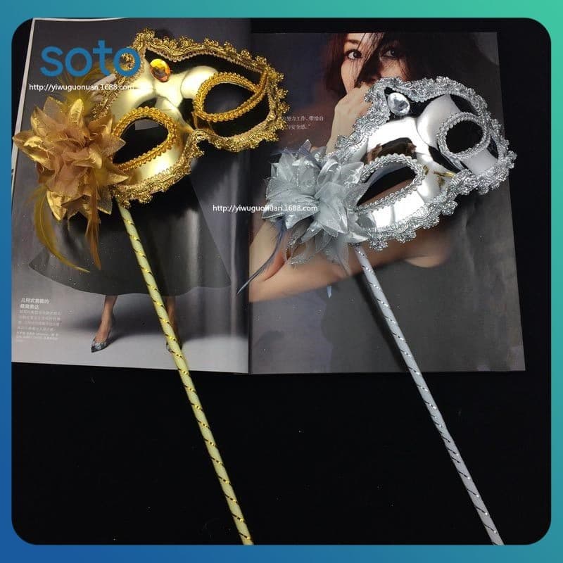 Máscara De Mão SOTO Princesa Veneziana Para Baile, Máscara De Flor Lateral Com Bastão De Apoio, Máscara De Penas