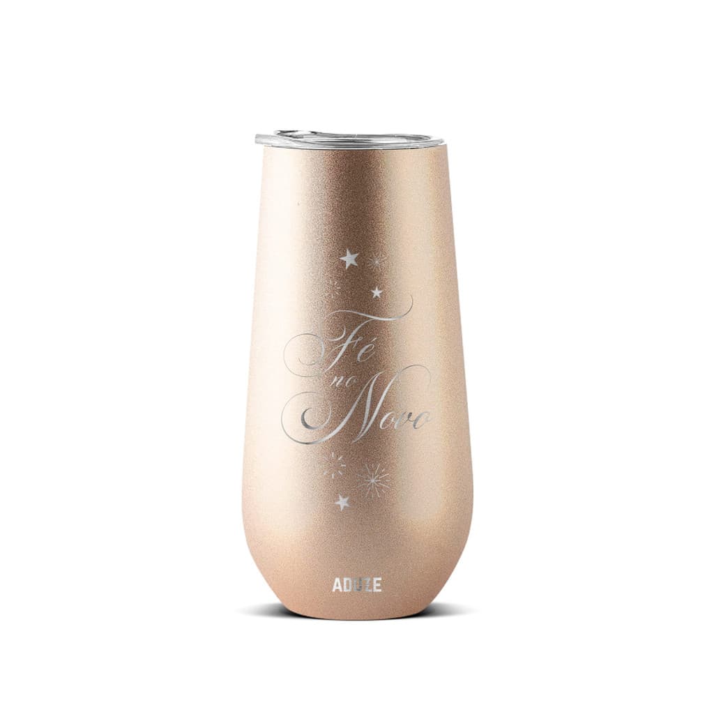 Copo Taça Térmica Aduze Champagne Drink Lux Fé no Novo Dourado 150ml