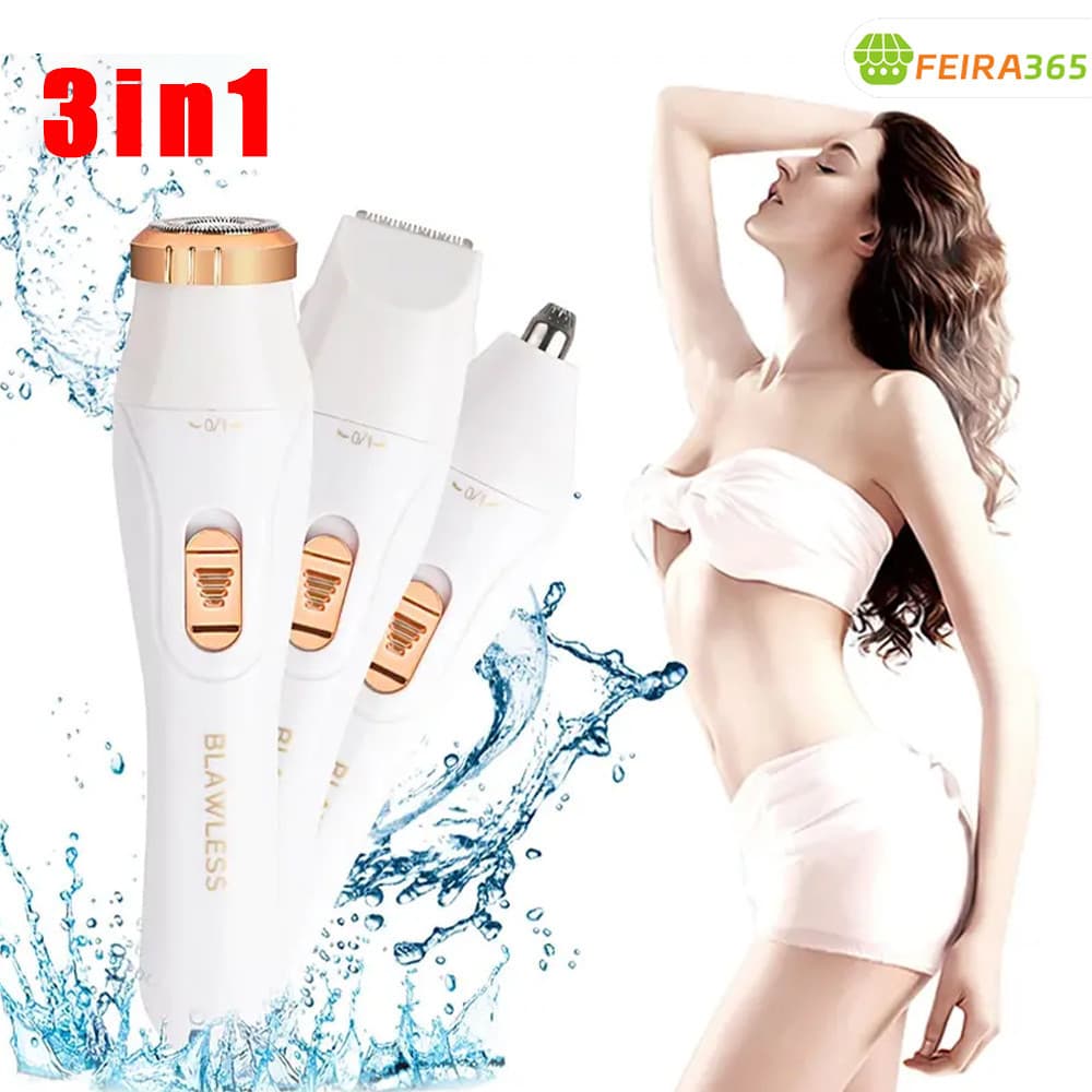 Depiladora Elétrica Recarregável USB Multifuncional 3 em 1 para Barbear Corporal e Facial Rapido e Suave