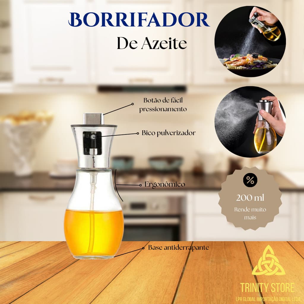 Borrifador de azeite e vinagre spray Vidro Cozinha Profissional 200 ml multiuso Galheteiro Dispenser