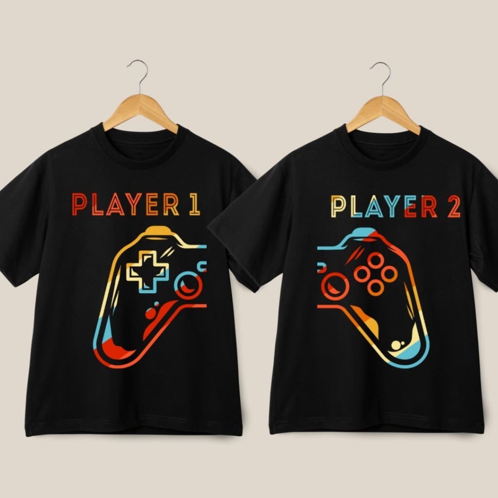 Camiseta Camisa Unissex Player 1 Player 2 Gamer PAi e Filho ou Casal 100% Algodão