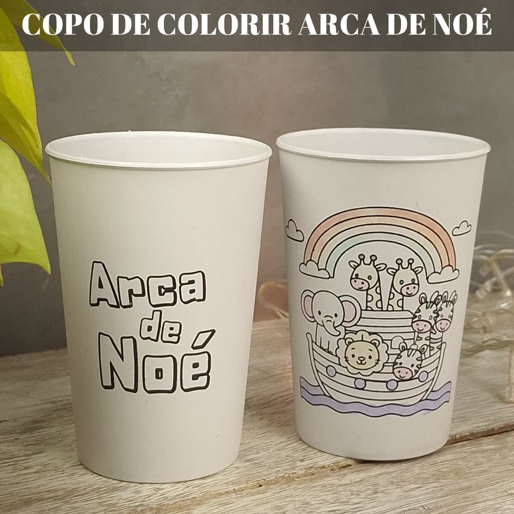 Copo Para Colorir Arca de Noé Lembrancinha Cristã Infantil Culto ou Lembrança Festa de Aniversário