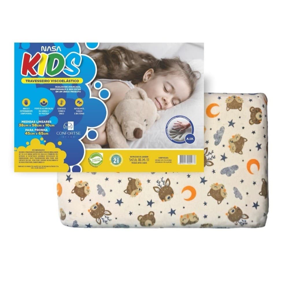 Travesseiro Infantil Nasa Kids Macio Antiácaro Fungos e Bactérias
