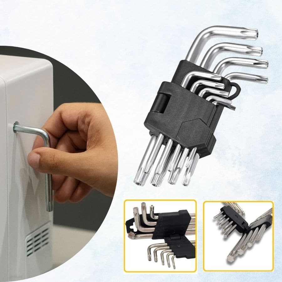 Jogo de Chave Torx Torque Curta 9 Peças Chave L com Furo Guia T10 - T50