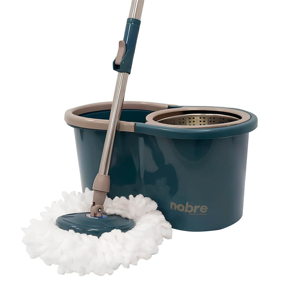 Mop Rotatório Balde 13L com Cesto Inox, Cabo ajustável + 2 Refis - Ideal para limpar espaços amplos