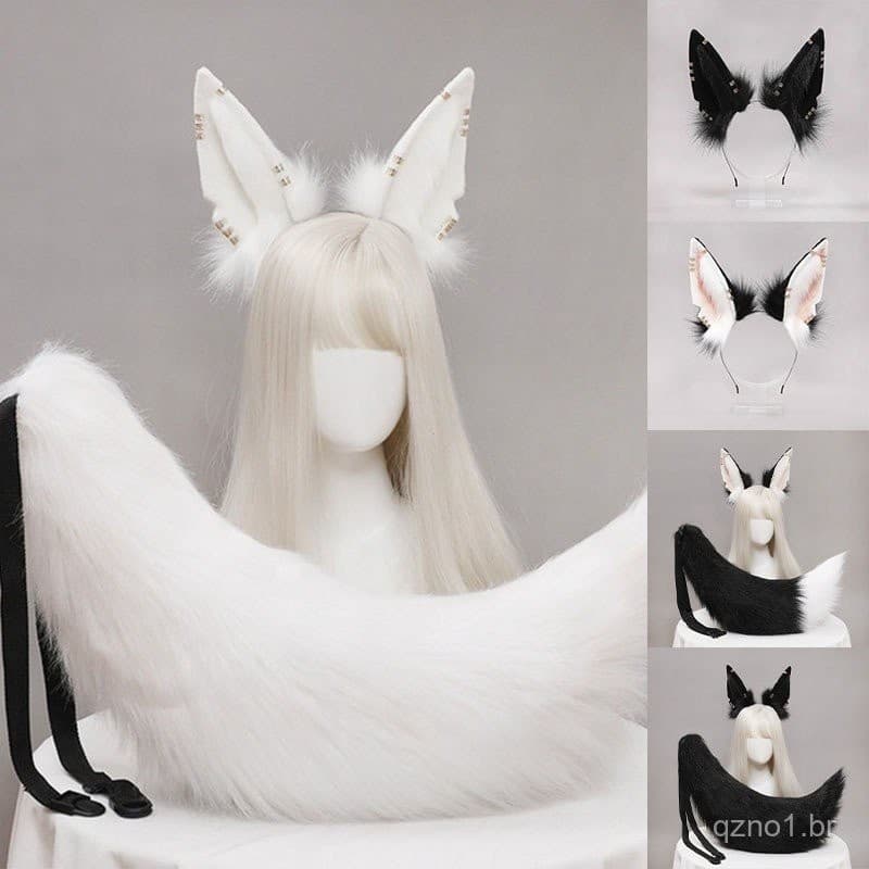 Orelhas De Animais De Pelúcia Caudas Acessórios De Cosplay Adereços Raposa Cauda De Lobo